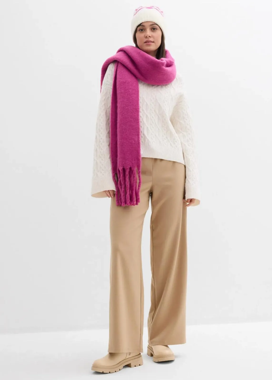 bonprix Hosen|Bekleidung·Kleider|Hose in Wolloptik mit Bequembund hellkhaki