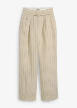 bonprix Bekleidung·Kleider|Premium|Hose mit Gürtel (2-tlg.Set) aus reinem Leinen hellsand gestreift