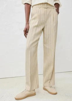 bonprix Bekleidung·Kleider|Premium|Hose mit Gürtel (2-tlg.Set) aus reinem Leinen hellsand gestreift