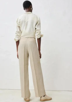 bonprix Bekleidung·Kleider|Premium|Hose mit Gürtel (2-tlg.Set) aus reinem Leinen hellsand gestreift