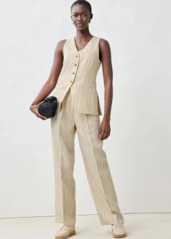 bonprix Bekleidung·Kleider|Premium|Hose mit Gürtel (2-tlg.Set) aus reinem Leinen hellsand gestreift