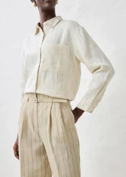 bonprix Bekleidung·Kleider|Premium|Hose mit Gürtel (2-tlg.Set) aus reinem Leinen hellsand gestreift