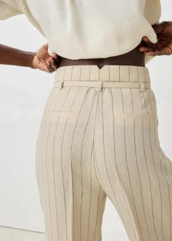 bonprix Bekleidung·Kleider|Premium|Hose mit Gürtel (2-tlg.Set) aus reinem Leinen hellsand gestreift