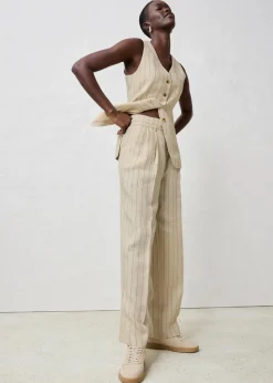 bonprix Bekleidung·Kleider|Premium|Hose mit Gürtel (2-tlg.Set) aus reinem Leinen hellsand gestreift