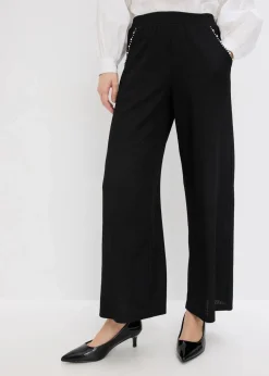 bonprix Bekleidung·Kleider|Hosen|Hose mit Perlen Applikation aus strukturiertem Jersey schwarz