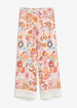 bonprix Bekleidung·Kleider|Hosen|Hose mit Spitze wollweiß bedruckt