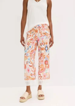 bonprix Bekleidung·Kleider|Hosen|Hose mit Spitze wollweiß bedruckt