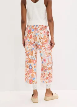 bonprix Bekleidung·Kleider|Hosen|Hose mit Spitze wollweiß bedruckt