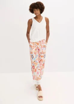 bonprix Bekleidung·Kleider|Hosen|Hose mit Spitze wollweiß bedruckt