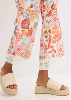 bonprix Bekleidung·Kleider|Hosen|Hose mit Spitze wollweiß bedruckt
