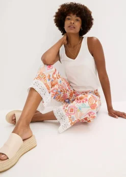 bonprix Bekleidung·Kleider|Hosen|Hose mit Spitze wollweiß bedruckt