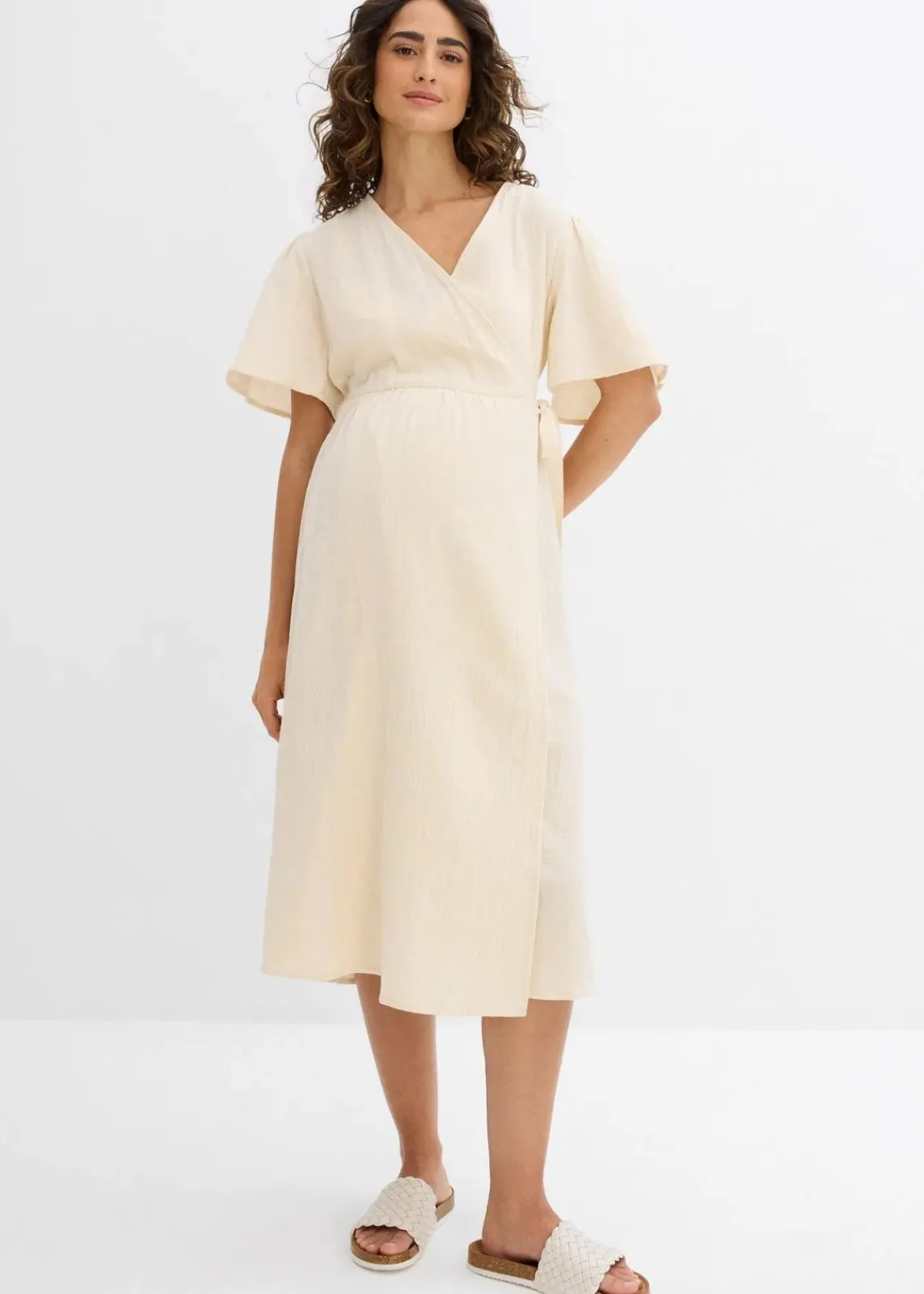 bonprix Bekleidung·Blazer|Umstandsmode|2-in-1 Umstands- und Stillkleid aus Baumwoll-Musselin kieselbeige