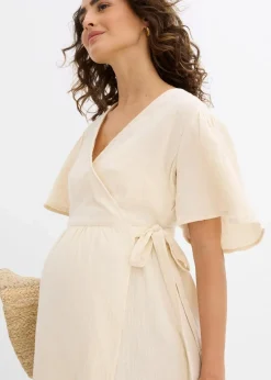 bonprix Bekleidung·Blazer|Umstandsmode|2-in-1 Umstands- und Stillkleid aus Baumwoll-Musselin kieselbeige