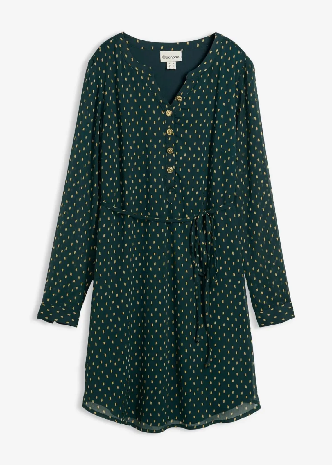bonprix Bekleidung·Blazer|Umstandsmode|2-in-1 Umstands- und Stillkleid aus Chiffon tiefgrün/gold gepunktet