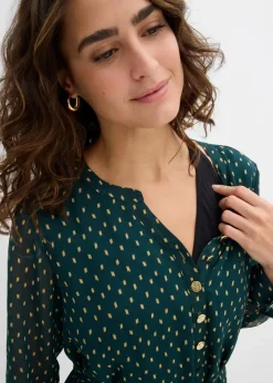bonprix Bekleidung·Blazer|Umstandsmode|2-in-1 Umstands- und Stillkleid aus Chiffon tiefgrün/gold gepunktet