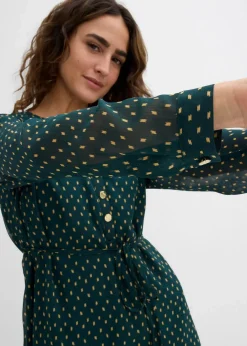 bonprix Bekleidung·Blazer|Umstandsmode|2-in-1 Umstands- und Stillkleid aus Chiffon tiefgrün/gold gepunktet
