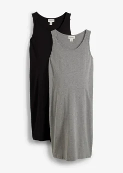 bonprix Bekleidung·Blazer|Umstandsmode|2-in-1 Umstands- und Stillkleid aus Baumwolljersey (2er Pack) schwarz+ dunkelgrau meliert