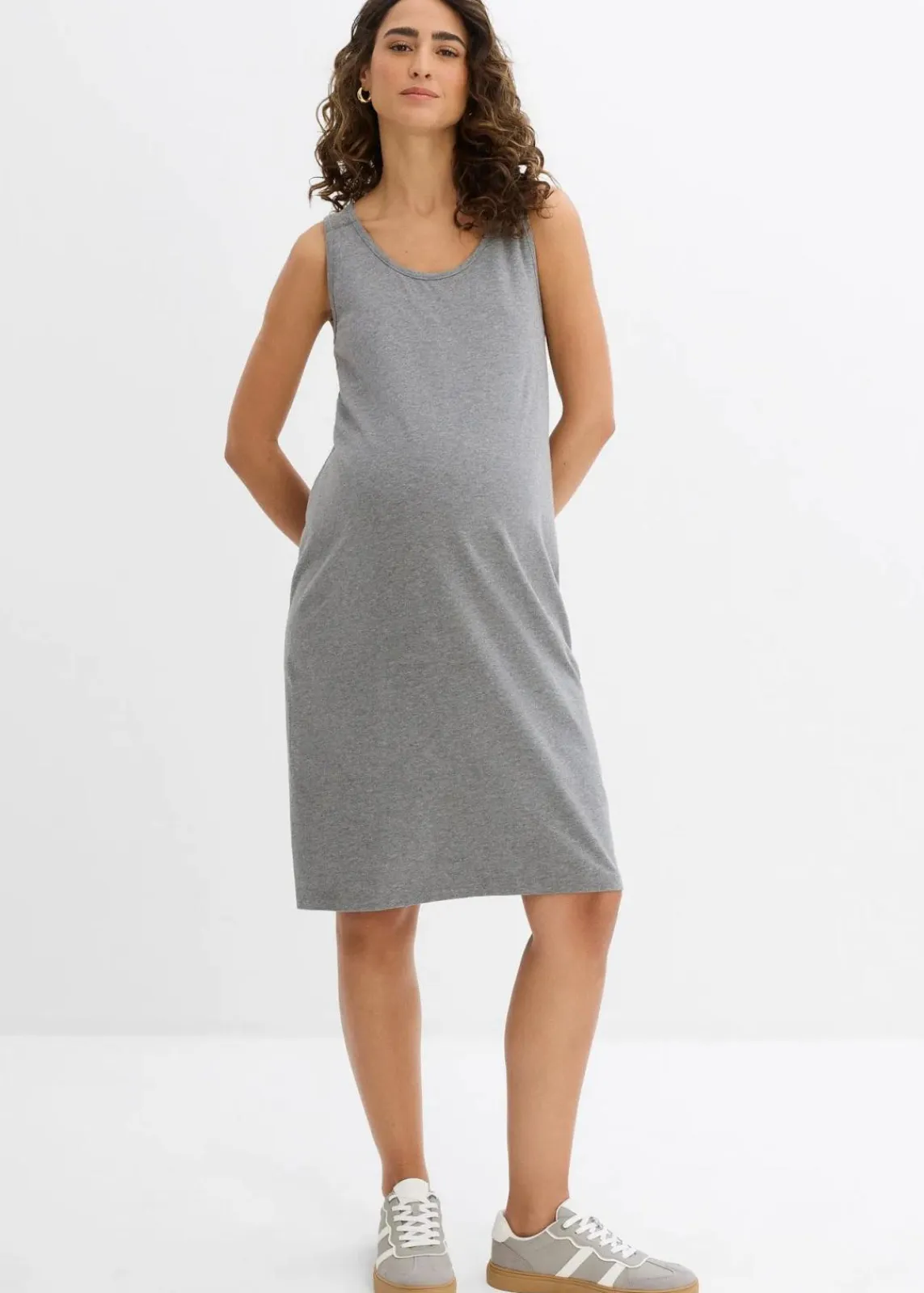 bonprix Bekleidung·Blazer|Umstandsmode|2-in-1 Umstands- und Stillkleid aus Baumwolljersey (2er Pack) schwarz+ dunkelgrau meliert