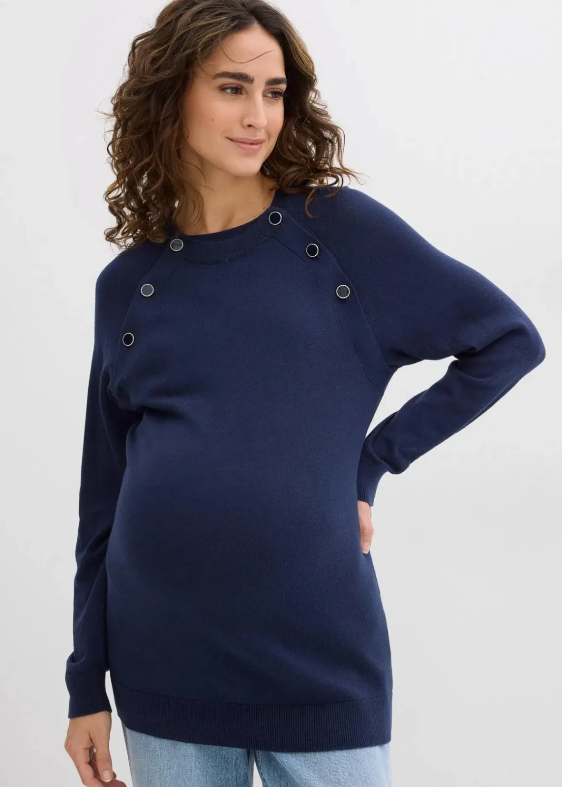 bonprix Bekleidung·Blazer|Umstandsmode|2-in-1 Umstands- und Stillpullover aus reiner Bio-Baumwolle dunkelblau