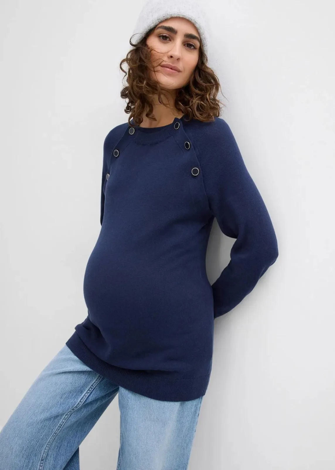 bonprix Bekleidung·Blazer|Umstandsmode|2-in-1 Umstands- und Stillpullover aus reiner Bio-Baumwolle dunkelblau