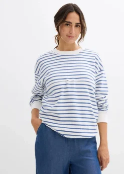 bonprix Bekleidung·Blazer|Umstandsmode|2-in-1 Umstands- und Stillshirt aus reiner Baumwolle wollweiß/jeansblau gestreift