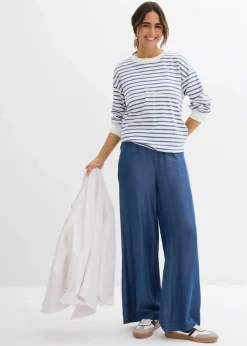 bonprix Bekleidung·Blazer|Umstandsmode|2-in-1 Umstands- und Stillshirt aus reiner Baumwolle wollweiß/jeansblau gestreift