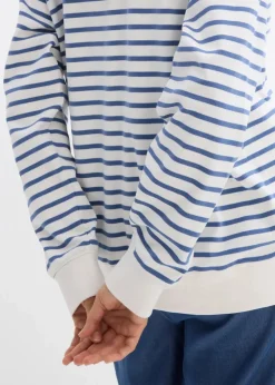 bonprix Bekleidung·Blazer|Umstandsmode|2-in-1 Umstands- und Stillshirt aus reiner Baumwolle wollweiß/jeansblau gestreift