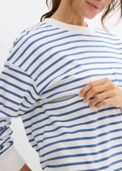 bonprix Bekleidung·Blazer|Umstandsmode|2-in-1 Umstands- und Stillshirt aus reiner Baumwolle wollweiß/jeansblau gestreift