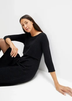 bonprix Bekleidung·Blazer|Umstandsmode|2-in-1 Umstands- und Stillstrickkleid mit Glanzgarn schwarz