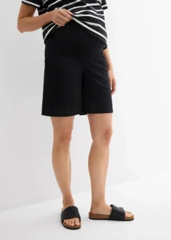 bonprix Bekleidung·Blazer|Umstandsmode|2-in-1 Umstandsbermuda mit Bauchband zum Umklappen aus Leinen-Mix schwarz