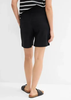 bonprix Bekleidung·Blazer|Umstandsmode|2-in-1 Umstandsbermuda mit Bauchband zum Umklappen aus Leinen-Mix schwarz
