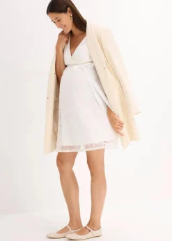 bonprix Bekleidung·Blazer|Umstandsmode|2-in-1 Umstands-Hochzeitskleid aus Spitze mit Stillfunktion wollweiß