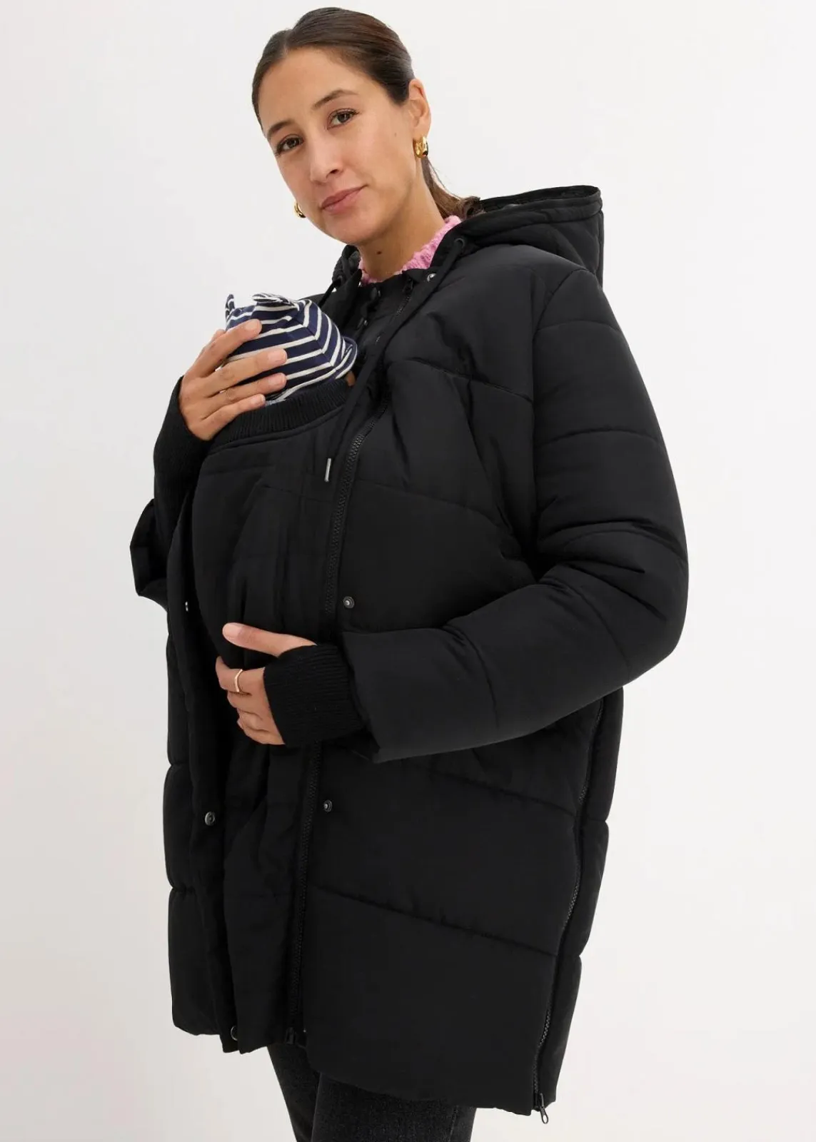 bonprix Bekleidung·Blazer|Umstandsmode|3-in-1 Umstandsmantel mit Trageeinsatz schwarz