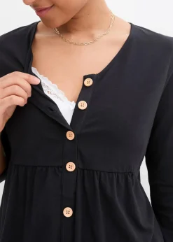 bonprix Bekleidung·Blazer|Nachhaltigere Materialien|2-in-1 Umstandsshirt und Stillshirt aus Bio-Baumwolle schwarz