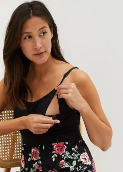 bonprix Bekleidung·Blazer|Umstandsmode|2-in-1 Umstands-und Stillkleid aus Viskose schwarz geblümt