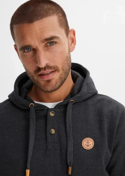 innen weich angerautes Kapuzensweatshirt mit Lederimitat-Details|bonprix Best