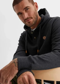 innen weich angerautes Kapuzensweatshirt mit Lederimitat-Details|bonprix Best