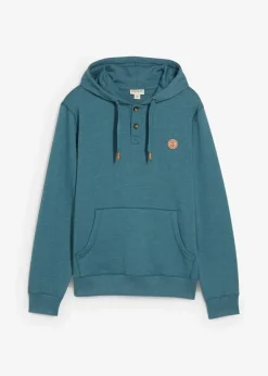 bonprix Große Größen|Sweat|innen weich angerautes Kapuzensweatshirt mit Lederimitat-Details pfeffergrün