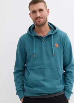 bonprix Große Größen|Sweat|innen weich angerautes Kapuzensweatshirt mit Lederimitat-Details pfeffergrün