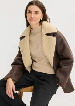 bonprix Bekleidung·Hosen|Jacken & Mäntel|Jacke aus Lammfellimitat braun