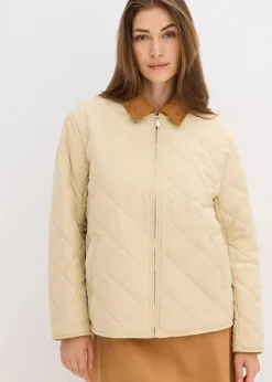 bonprix Bekleidung·Hosen|Jacken & Mäntel|Jacke mit Diamantsteppung grünbeige