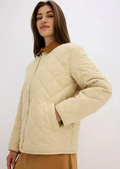 bonprix Bekleidung·Hosen|Jacken & Mäntel|Jacke mit Diamantsteppung grünbeige