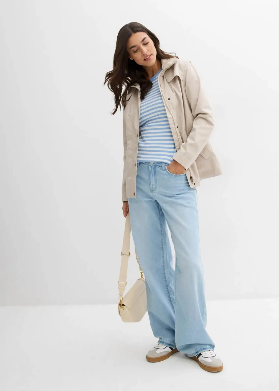 bonprix Jacken & Mäntel|Bekleidung·Hosen|Jacke mit Stehkragen steingrau