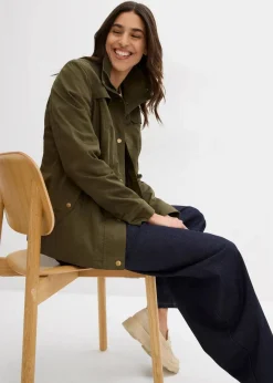 bonprix Bekleidung·Hosen|Jacken & Mäntel|Jacke mit Stehkragen dunkeloliv