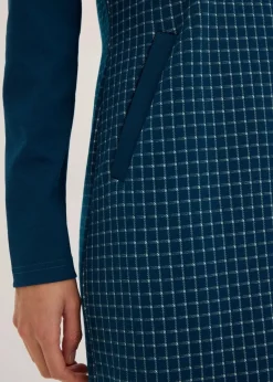 bonprix Bekleidung·Pullover & Strickjacken|Kleider|Jacquard Kleid mit Kontrastkragen blaupetrol/perlweiß kariert
