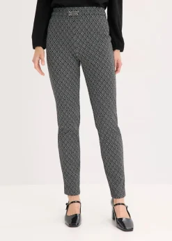 bonprix Bekleidung·Kleider|Hosen|Jacquard Schlupfhose mit Schließendetail schwarz/wollweiß graphisch