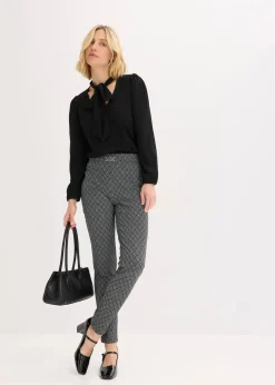 bonprix Bekleidung·Kleider|Hosen|Jacquard Schlupfhose mit Schließendetail schwarz/wollweiß graphisch