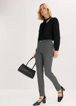 bonprix Bekleidung·Kleider|Hosen|Jacquard Schlupfhose mit Schließendetail schwarz/wollweiß graphisch