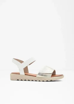 Jana High Heels|Komfortschuhe|Komfort-Sandalen in bequemer Weite weiß/champagner metallic