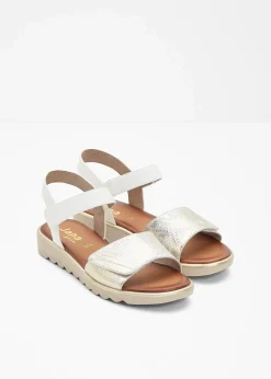 Jana High Heels|Komfortschuhe|Komfort-Sandalen in bequemer Weite weiß/champagner metallic